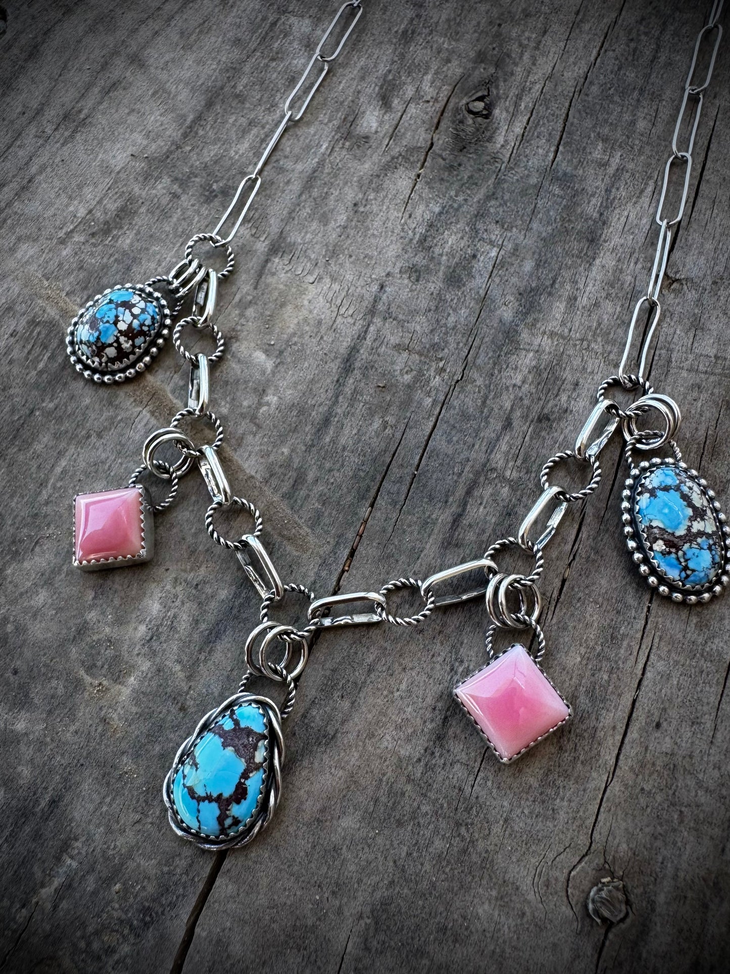 Golden Hills and Pink Conch Charm Necklace