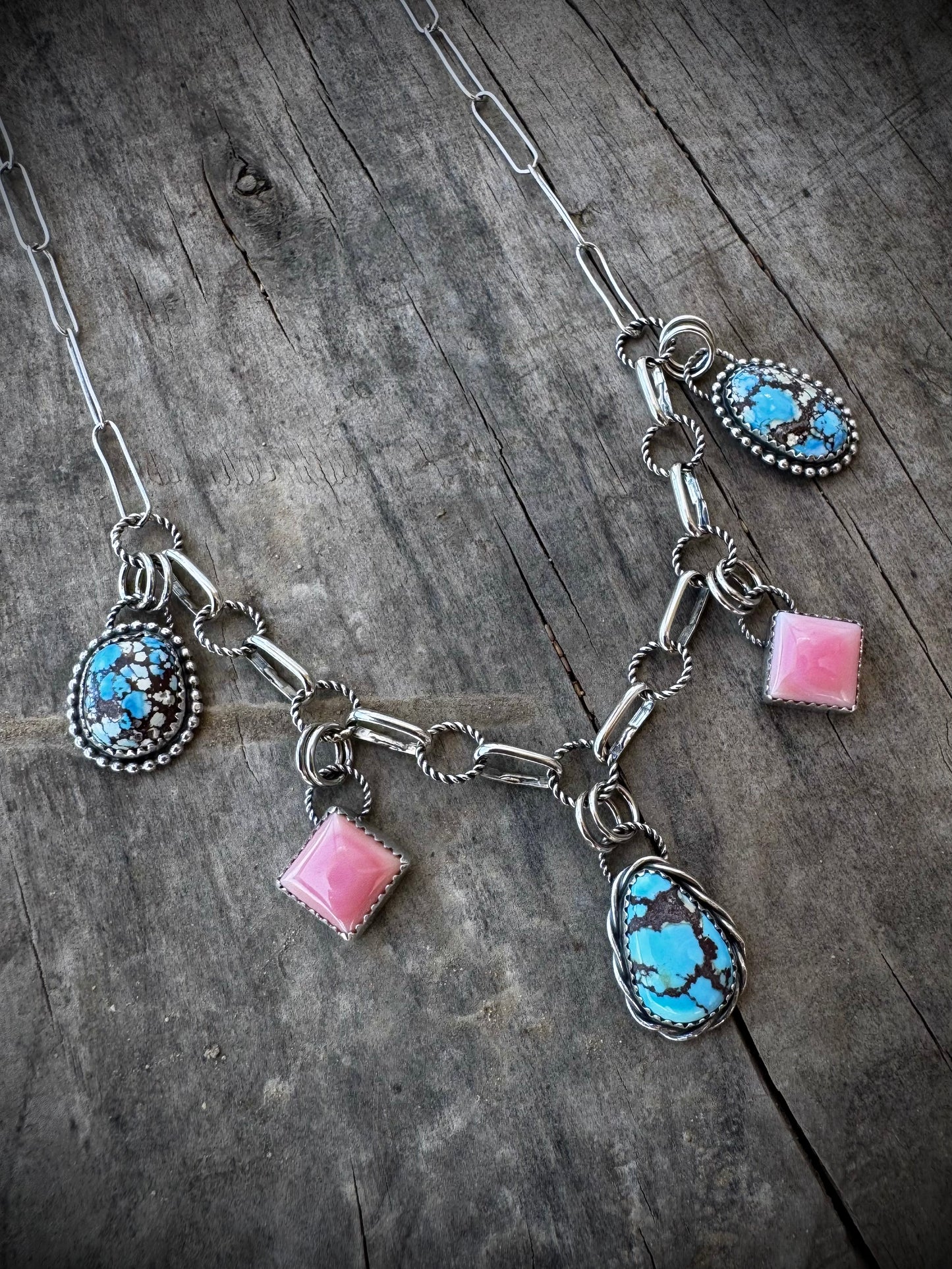 Golden Hills and Pink Conch Charm Necklace