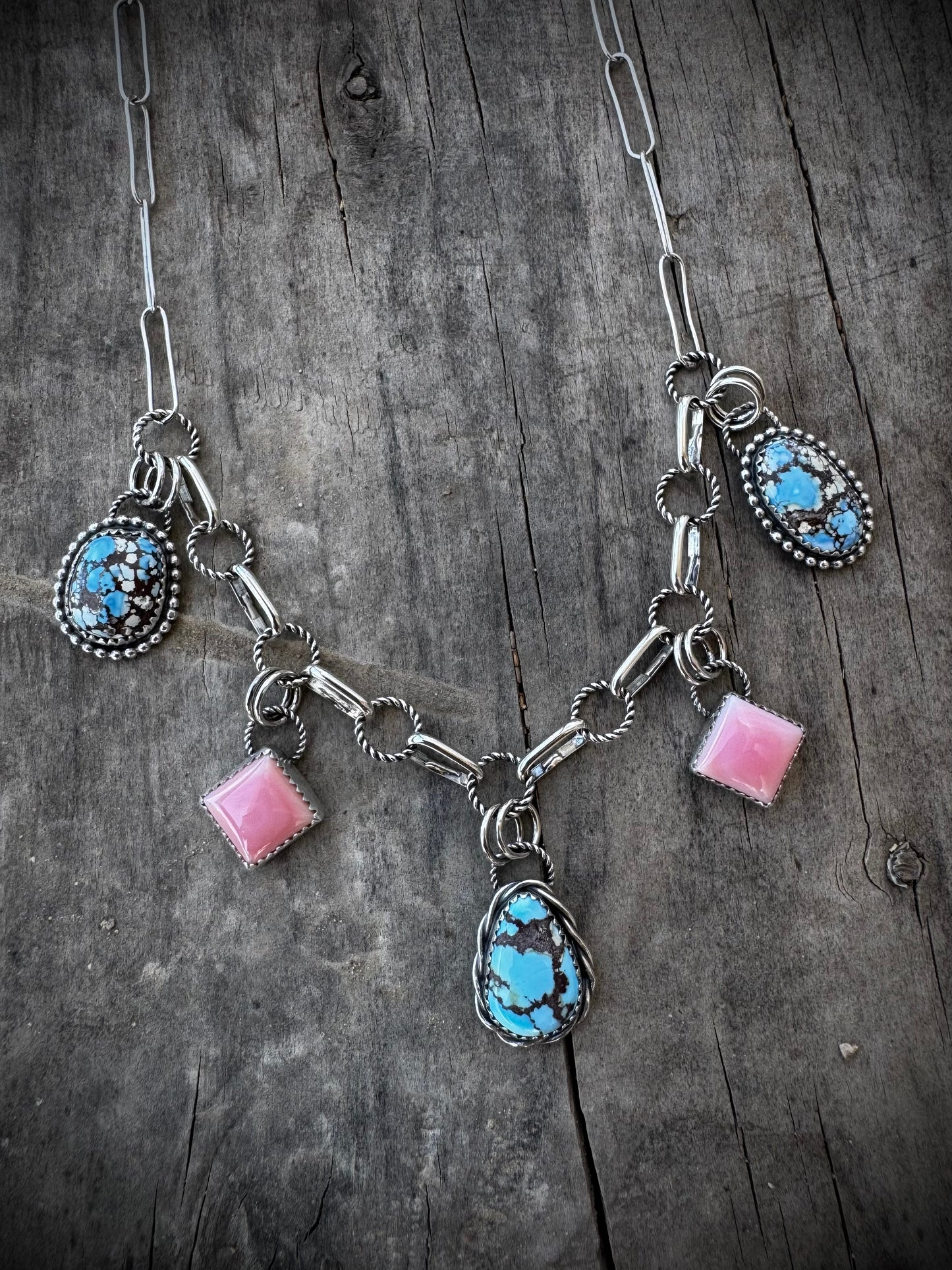 Golden Hills and Pink Conch Charm Necklace