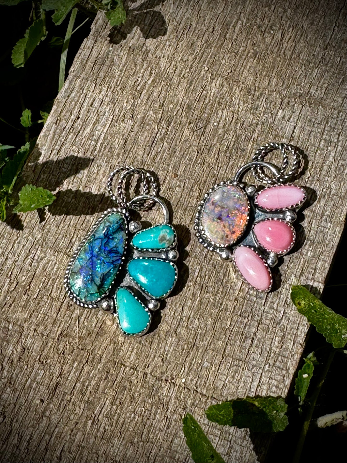 Opal Pendants with Pink Conch and Sonoran Turquoise