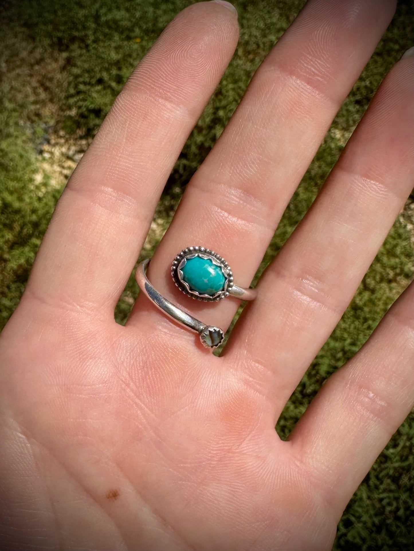 Kingman with Abalone Adjustable Ring