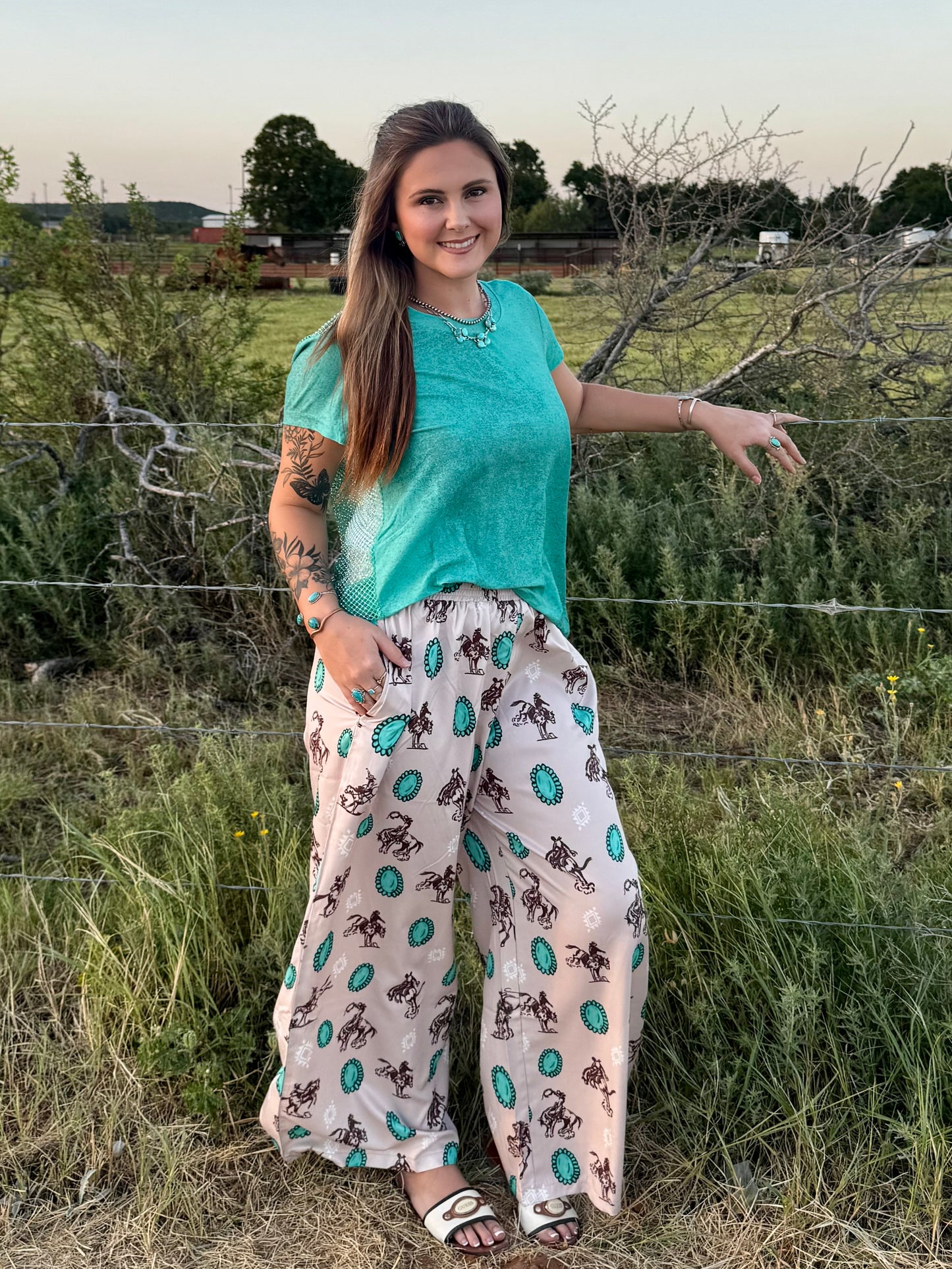 Turquoise Bronc Wide Leg Pants