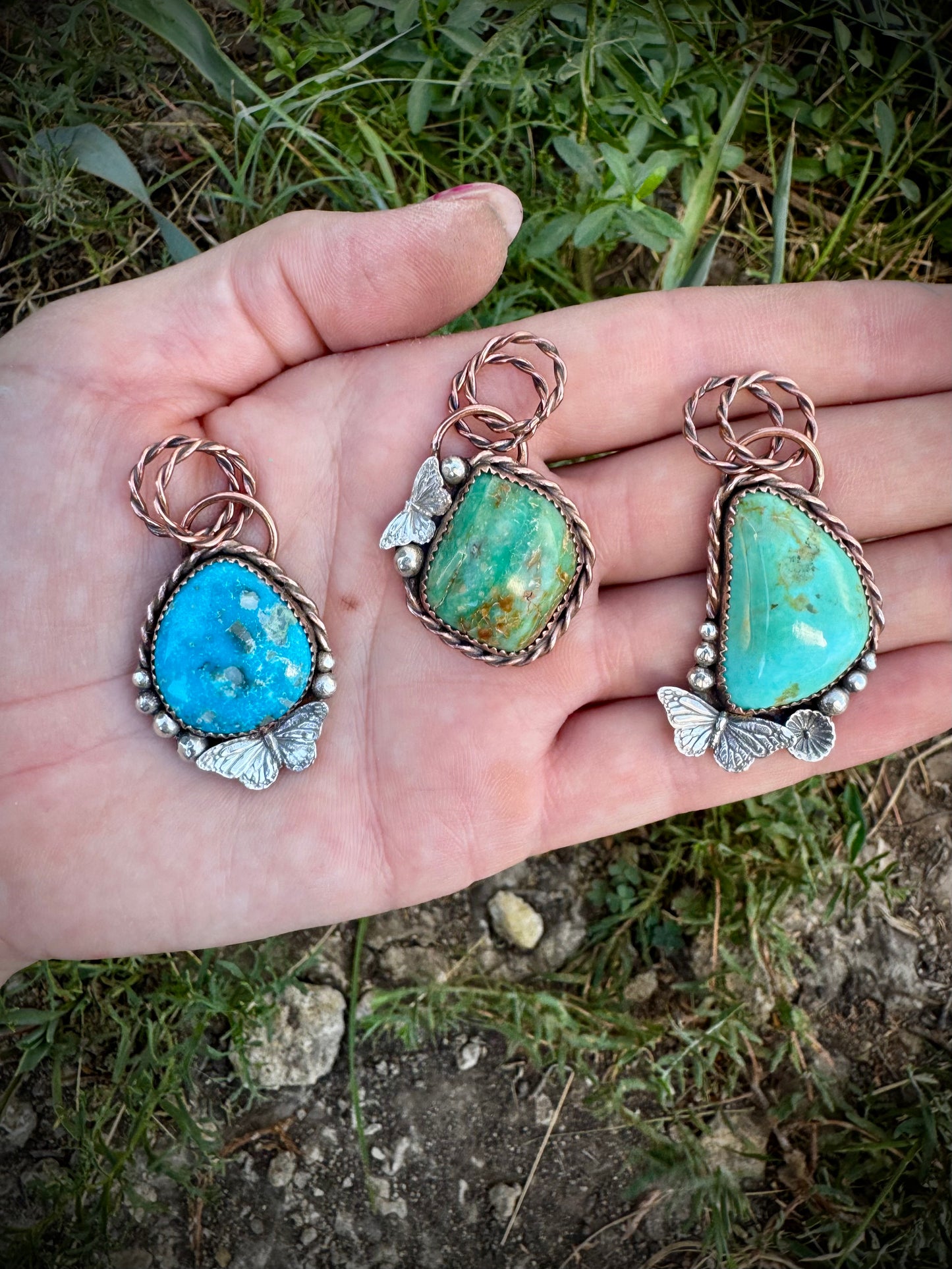 Copper and Sterling Butterfly Pendants