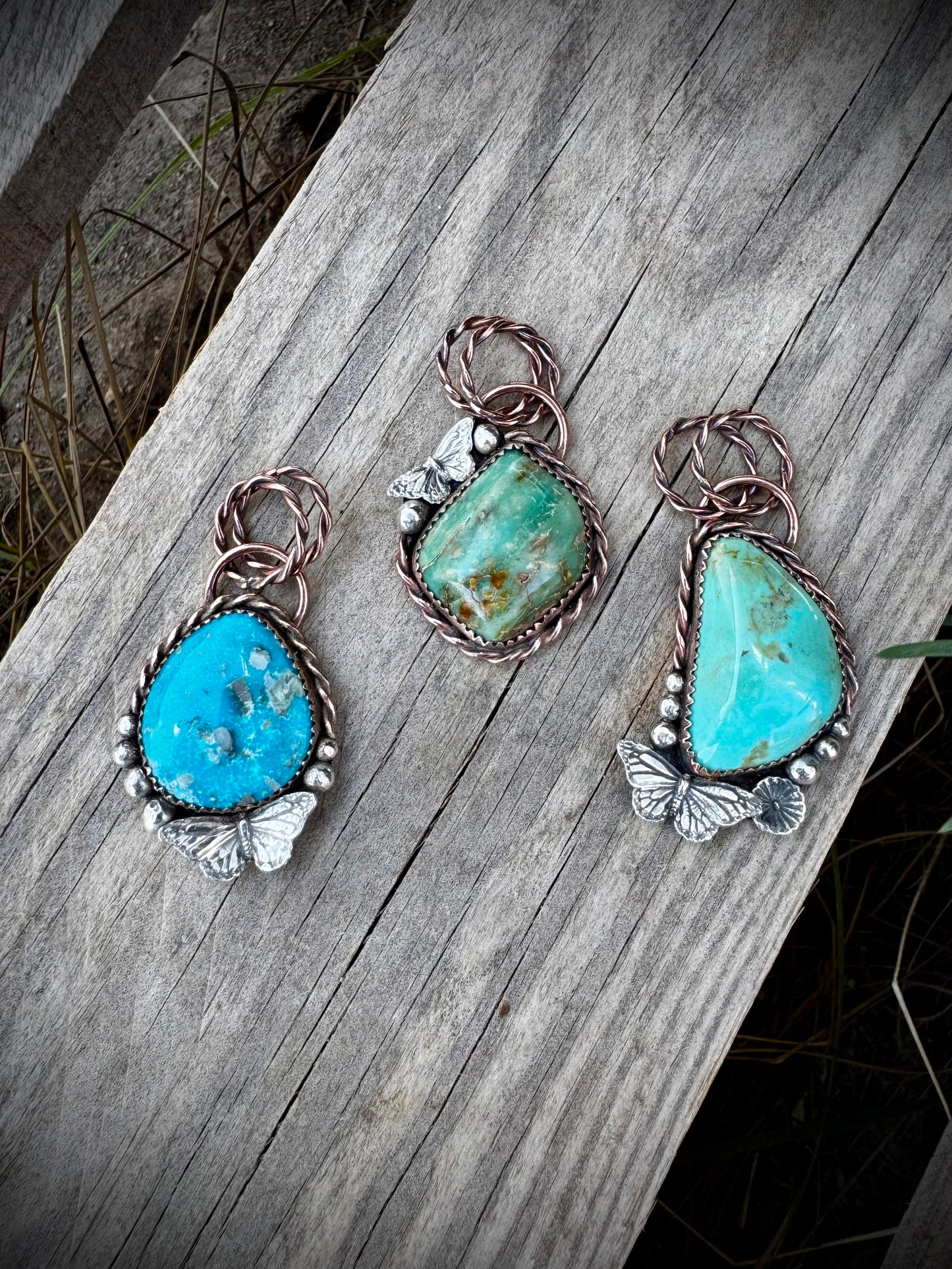 Copper and Sterling Butterfly Pendants