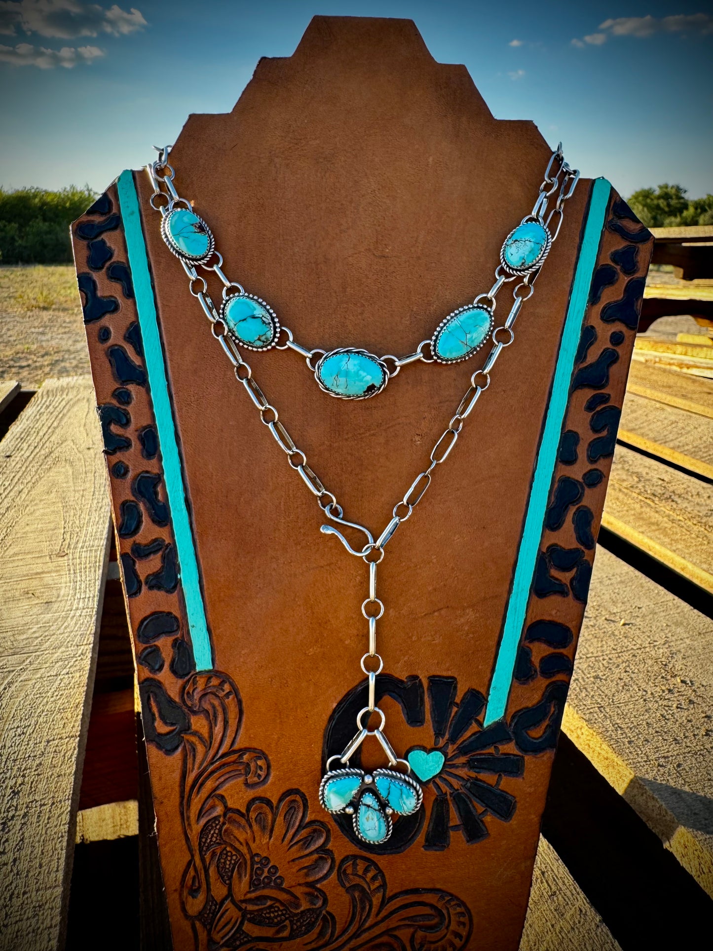Egyptian Turquoise Chain Lariat Necklace