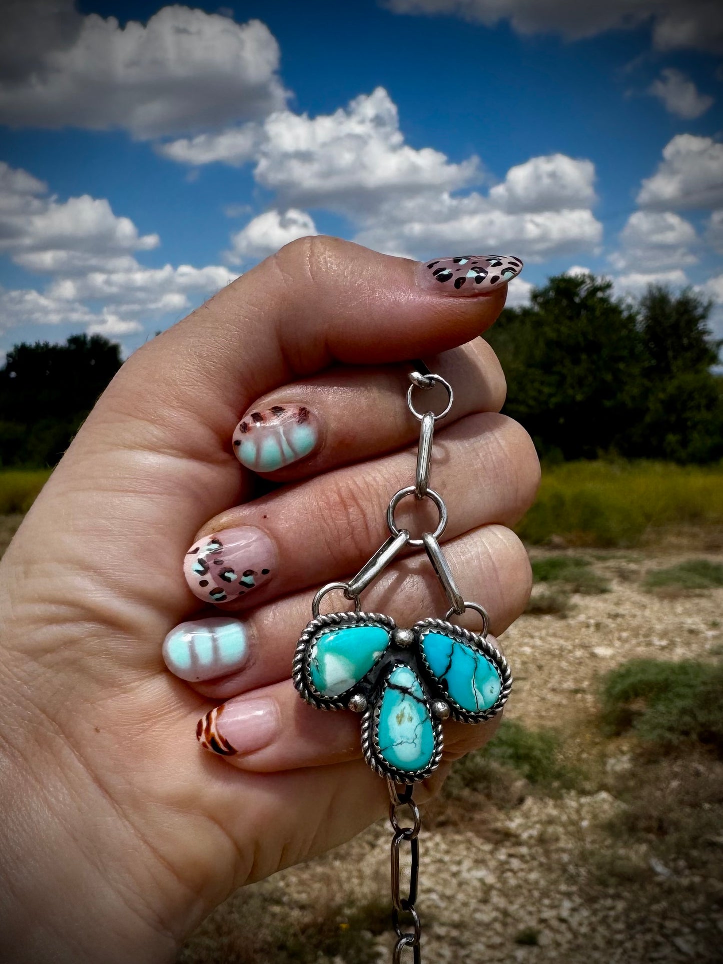 Egyptian Turquoise Chain Lariat Necklace