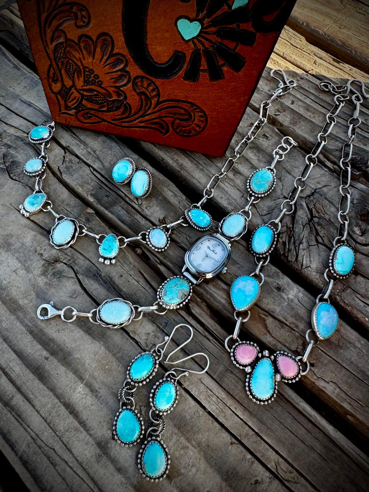 Opal and Sonoran Blue 7 Stone Dainty Choker