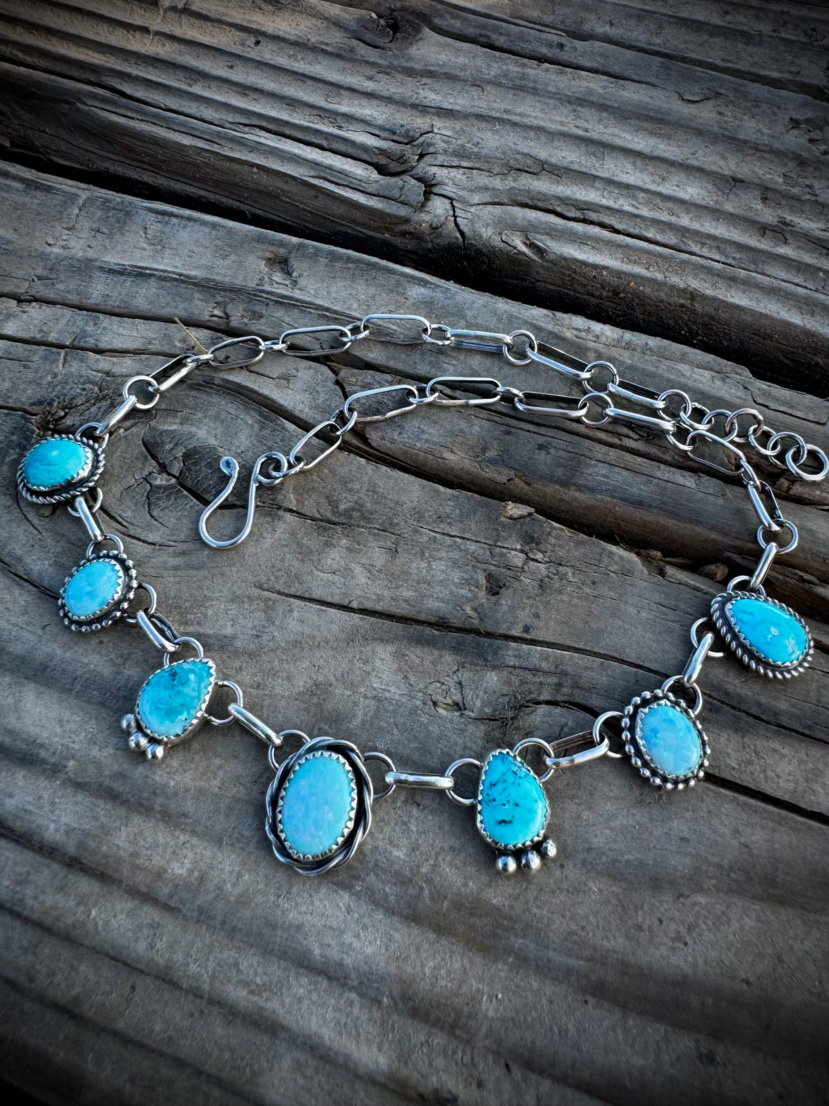 Opal and Sonoran Blue 7 Stone Dainty Choker
