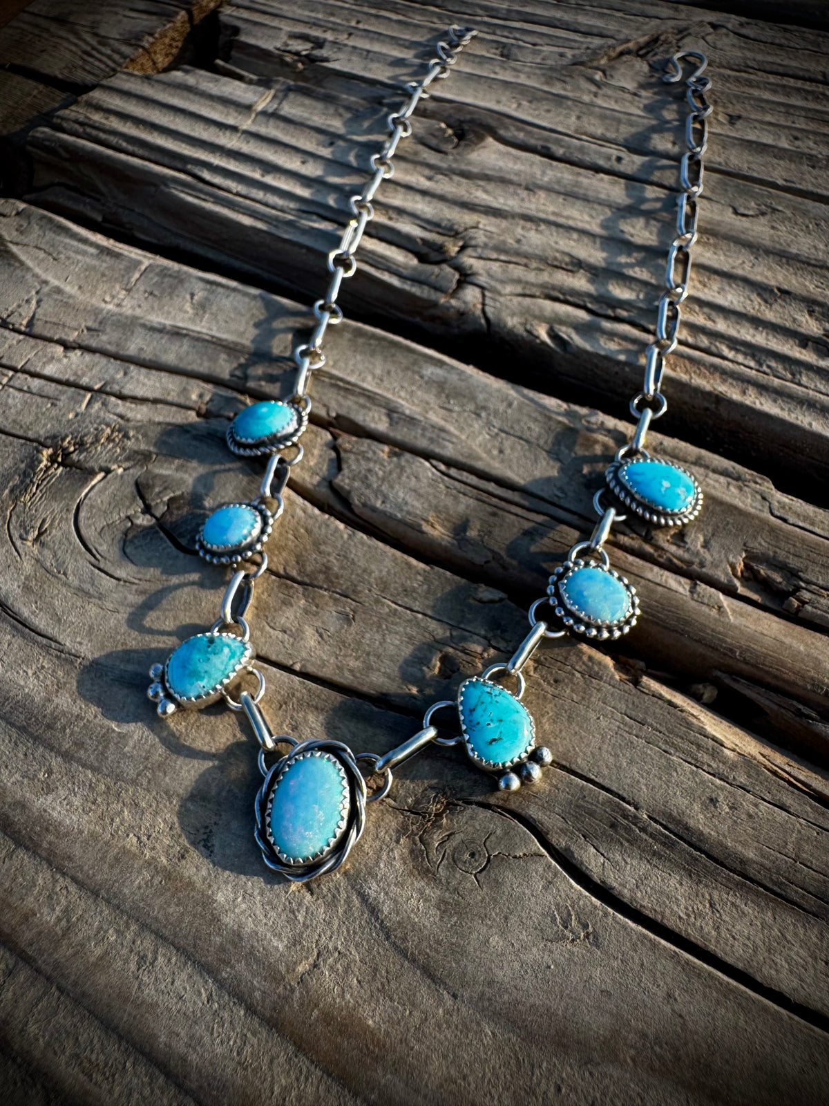Opal and Sonoran Blue 7 Stone Dainty Choker