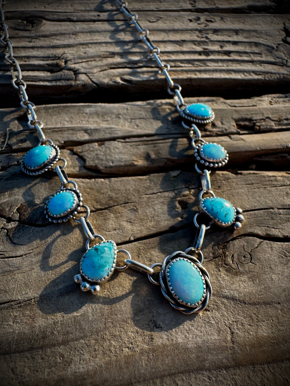 Opal and Sonoran Blue 7 Stone Dainty Choker