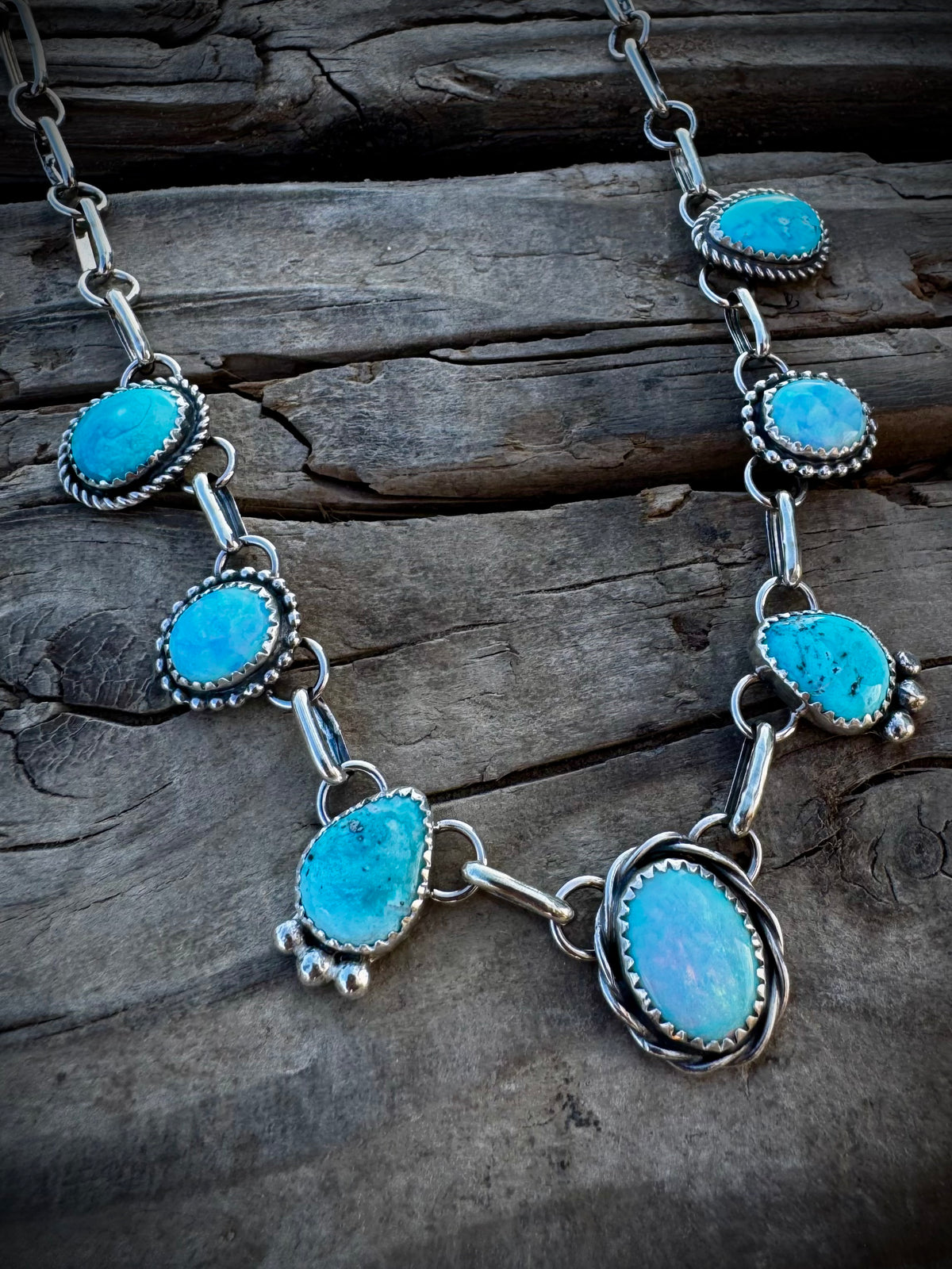 Opal and Sonoran Blue 7 Stone Dainty Choker