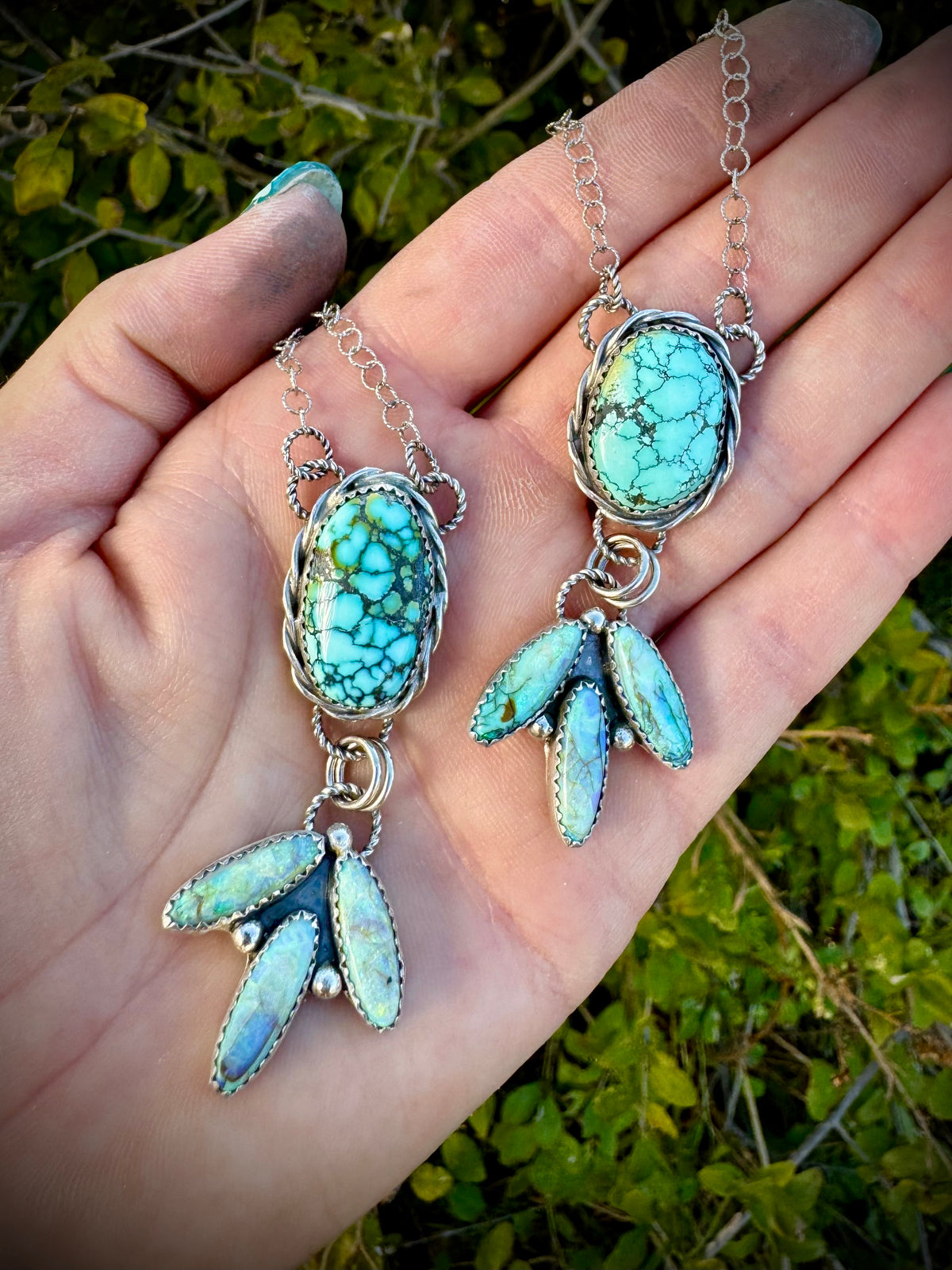 Turquoise and Opal Lariat Necklaces