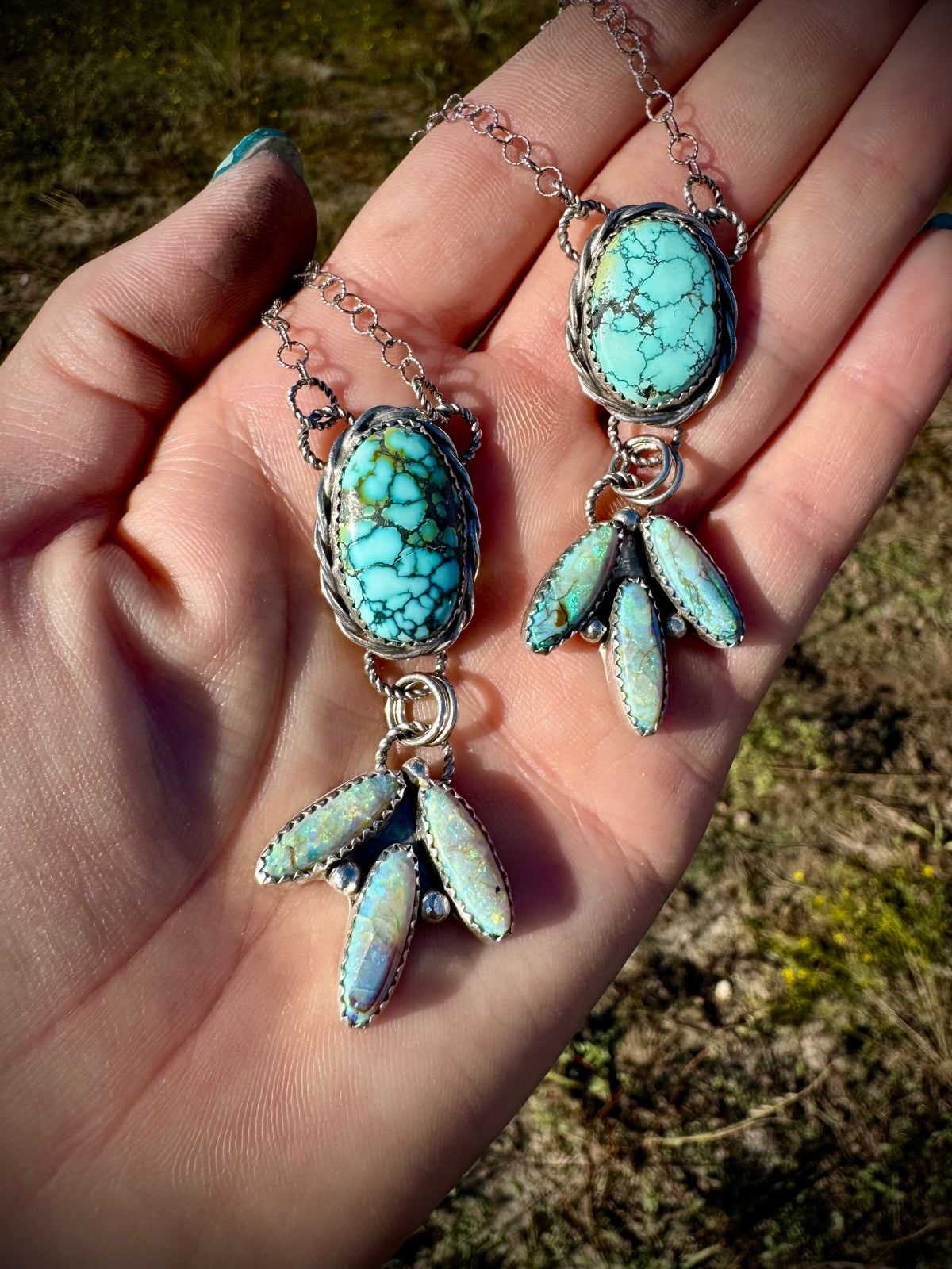 Turquoise and Opal Lariat Necklaces